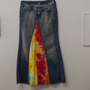 Boho long denim skirt.